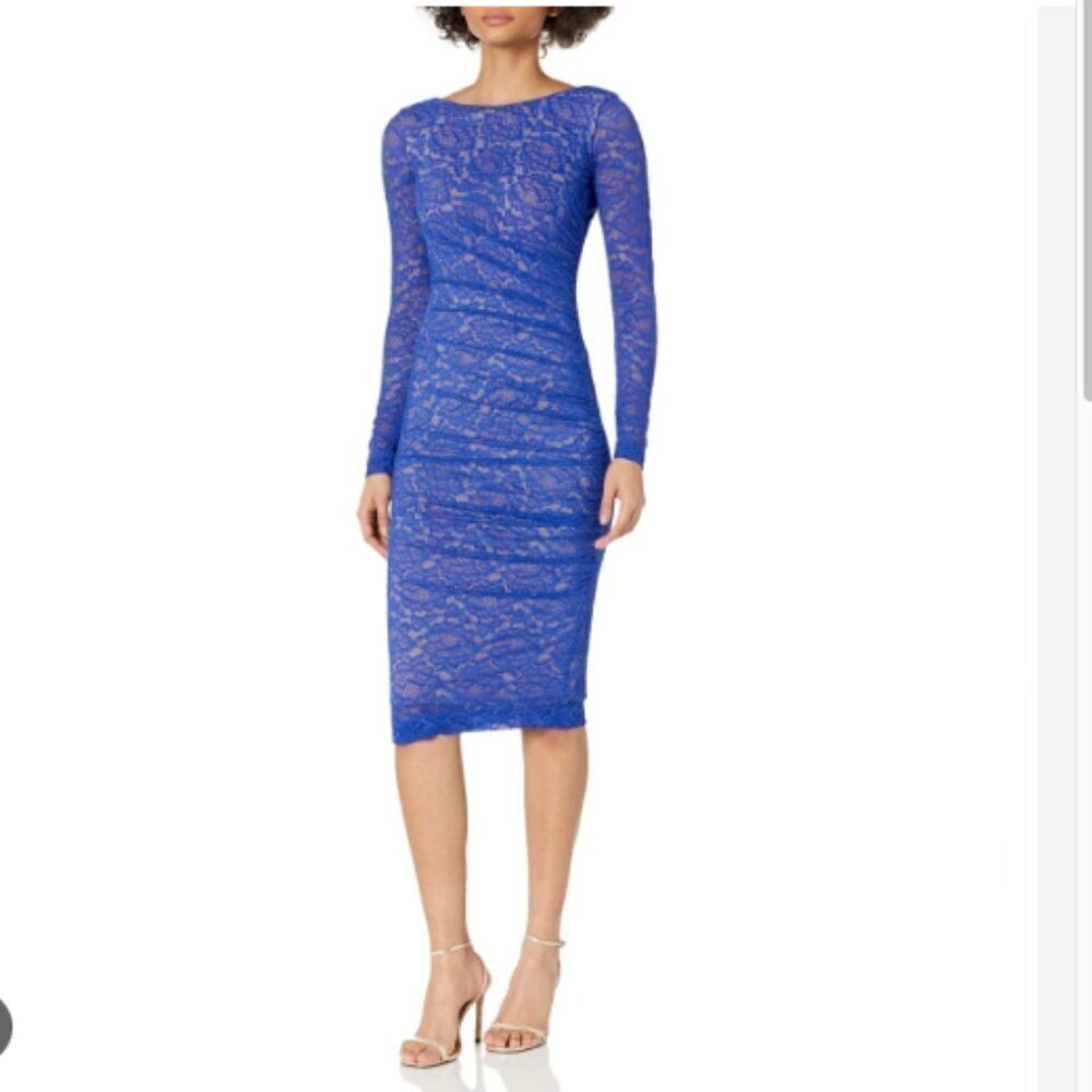 Dress The Population Mona Lace Fitted Body-Con Long Sleeve Dress Size Small